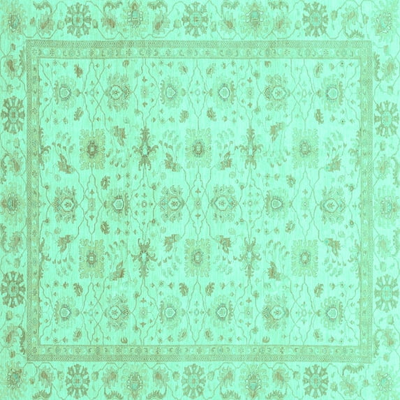 Ahgly Company Machine Washable Indoor Square Oriental Turquoise Blue Modern Area Rugs, 4' Square
