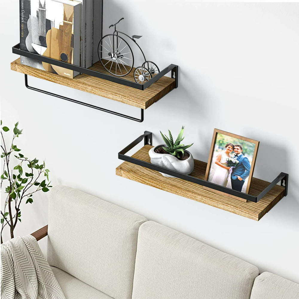 2Pcs Floating Shelves Wall Mounted Storage Shelves with Removable Towel