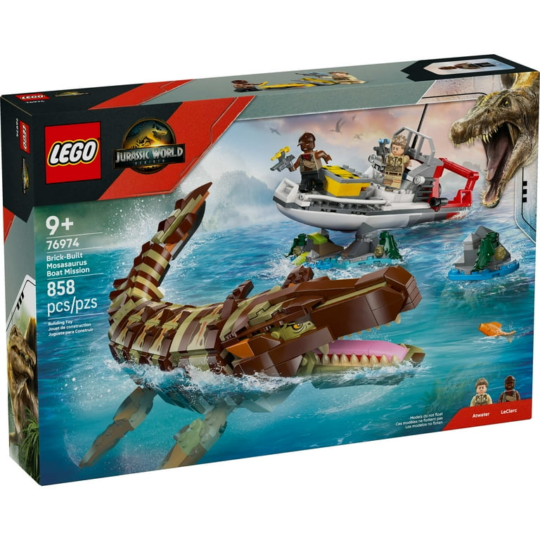 LEGO Jurassic World Brick-Built Mosasaurus Boat Mission Dinosaur