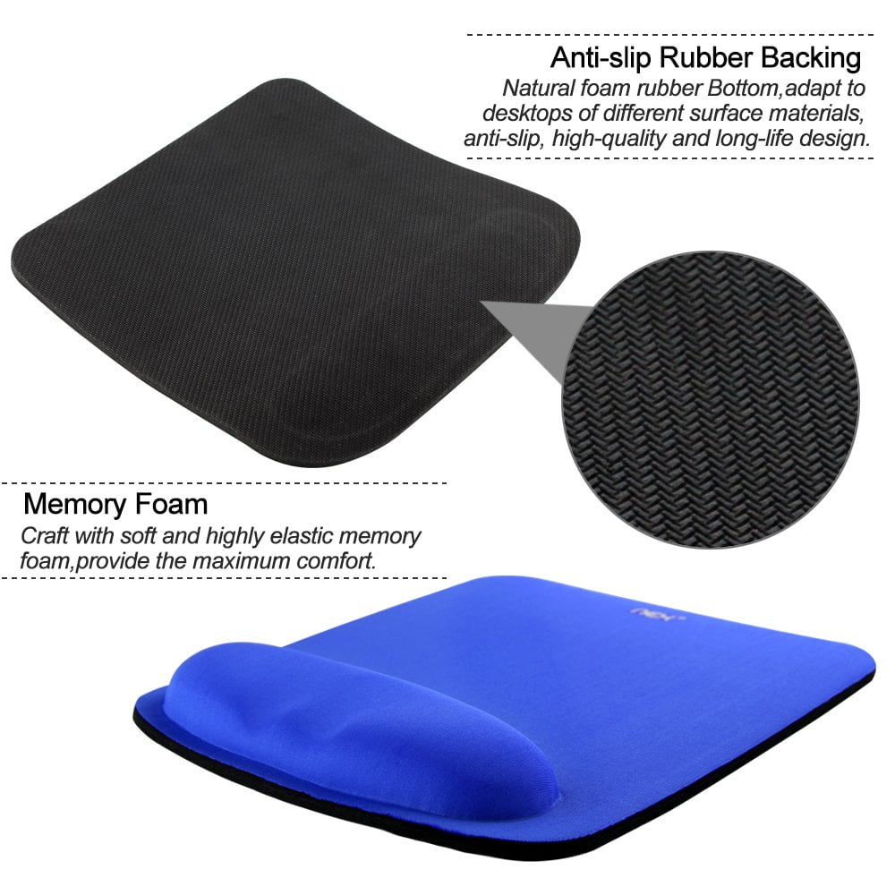 NEX Ergonomic Mouse Pad with Wrist Support, Memory Foam Keyboard Wrist Rest for Computer, Blue (NX-PAD002)