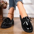 thumbnail image 2 of Loafers for Women Trendy Sparkly Leather Bowtie Casual Dress Work Shoes Lug Sole Chunky Heel Round Toe Slip on Penny Loafers Black Size 9, 2 of 7
