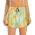 thumbnail image 4 of Lsque Yellow With Teal Marble Printed Women's Running Shorts with Liner Pockets,Elastic Quick Dry Workout Athletic Gym Yoga Shorts,Womens High Waist Shorts-Medium, 4 of 9