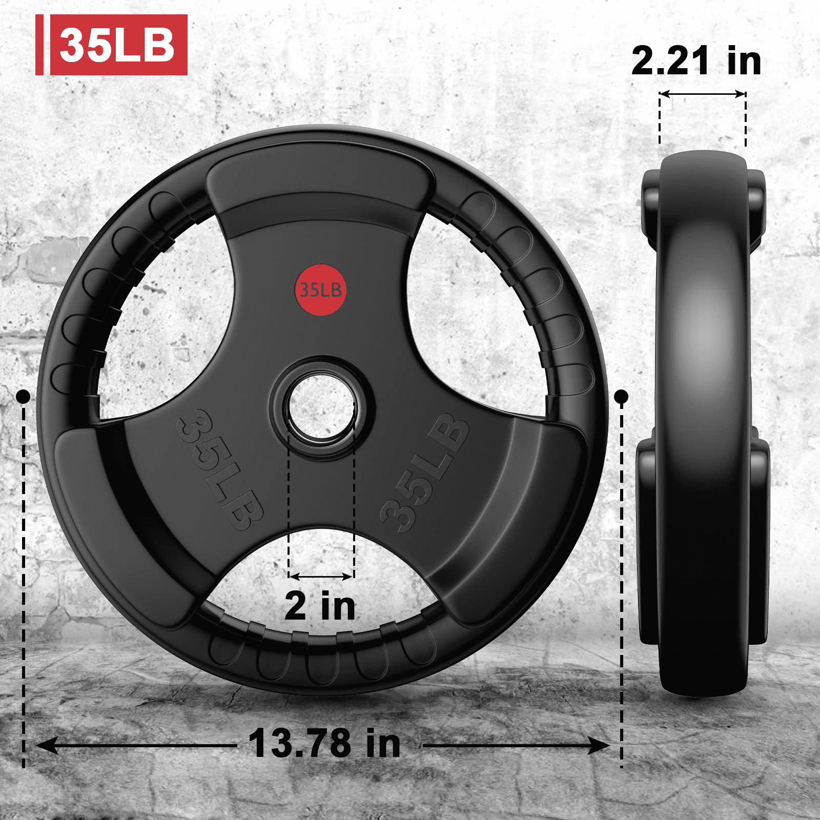 GIKPAL 35lb Weight Plate 2-Inch Rubber Coated Olympic Grip Plate in Pairs or Single for Strength Training, Weightlifting, Crossfit, Solid Cast Iron Weight Plate for Barbell