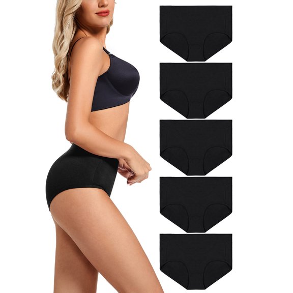 ADREAMLY High Cut Panties for Women Plus Size Full Coverage Briefs Breathable Cotton Underwear, 5 Pack