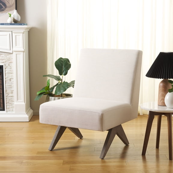 Safavieh Oliviadella Mid-Century Wood and Fabric Dining Side Chairs, Bone/White Washed