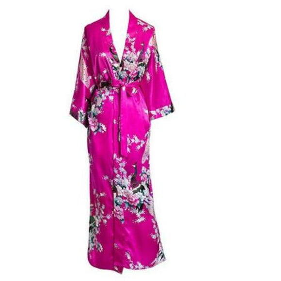 REDHOTYPE Robe Chinoise Paon Imprimé Floral Kimono Mariée Demoiselle d'Honneur Sexy Pyjama Plus la Taille Homewear Soie Confortable Peignoir