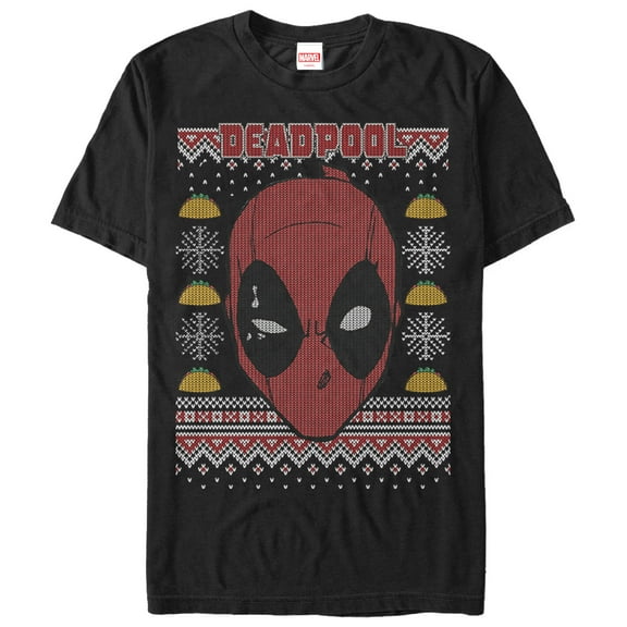 Men's Marvel Ugly Christmas Deadpool Mask Graphic Tee Black Large