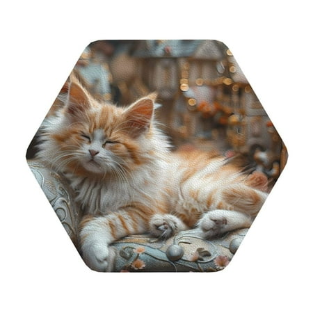 

Salouo Serene Kitten Kingdom Print Round Coaster Drink Coasters Leather Bar Beer Beverage Coasters for Drinks Set of 4 for Tabletop Protection Coffee Table Decor