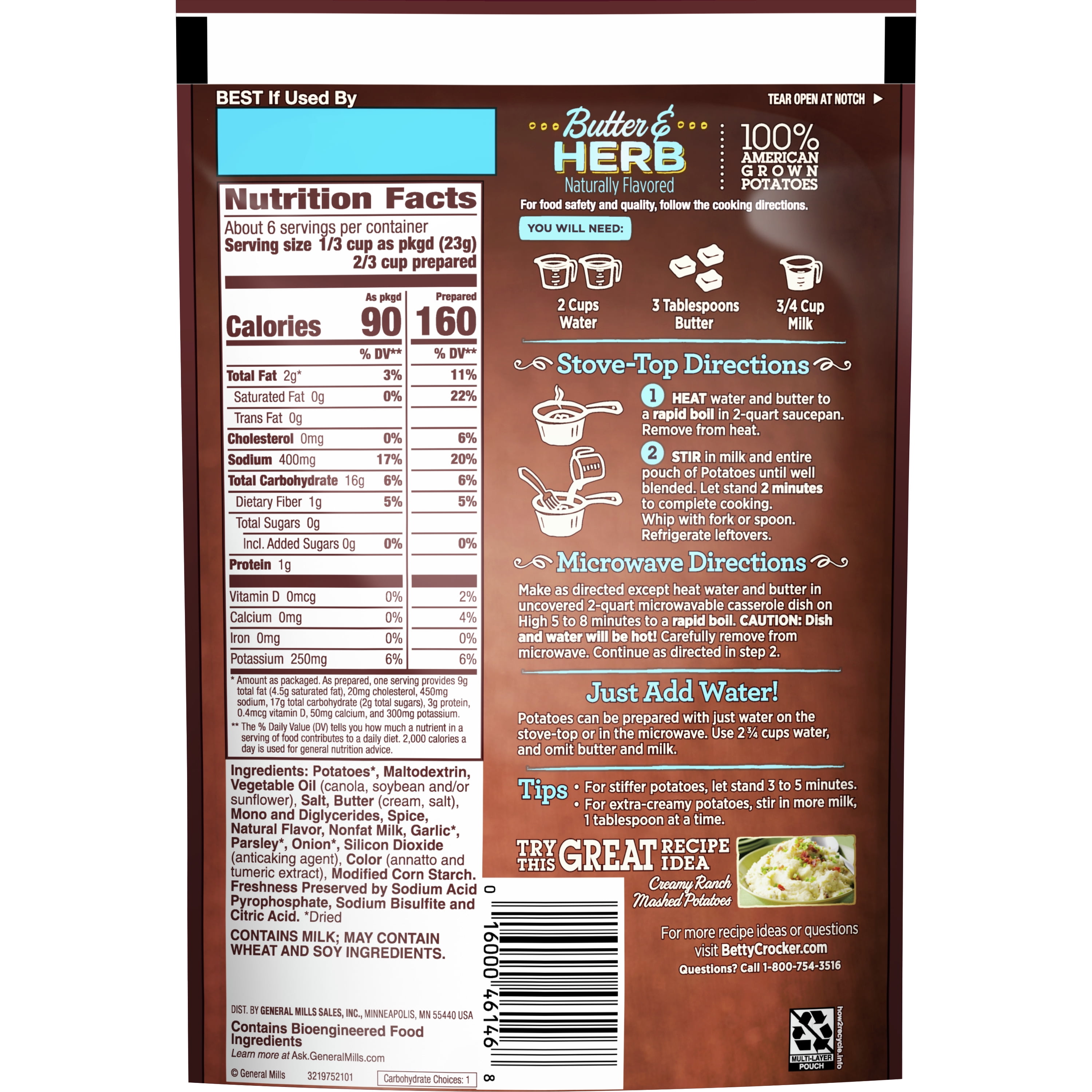 Betty Crocker Homestyle Butter and Herb Potatoes, 4.7 oz