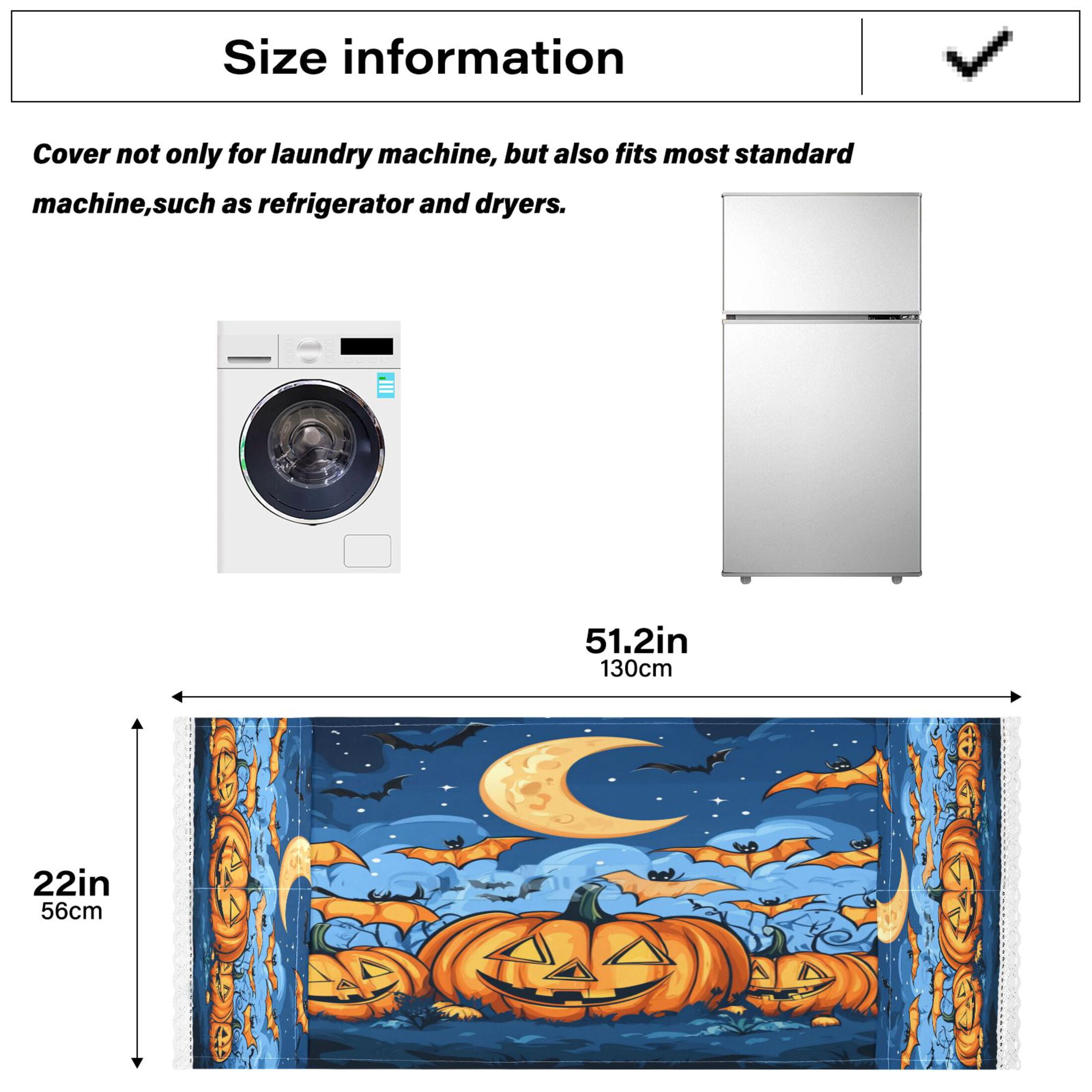 Halloween PumpkinsWasher and Dryer Covers Dust-Proof and Oil Resistant Fridge Cover with 4 Storage Pockets Washing Machine Top Cover for Laundry Kitchen Home 51.2 x 22 In