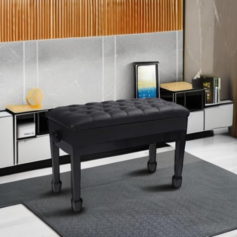 REDCAMP Adjustable Duet Piano Bench with Storage,Heavy Duty Wooden Double Keyboard Piano Bench Seat with PU Leather Cushion,Black
