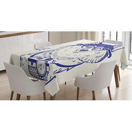 

Alaskan Malamute Tablecloth Cartoon Style Smart Puppy with Glasses Photo Camera and Bee Smile Doodle Rectangular Table Cover for Dining Room Kitchen 52 X 70 Inches Blue White by Ambesonne