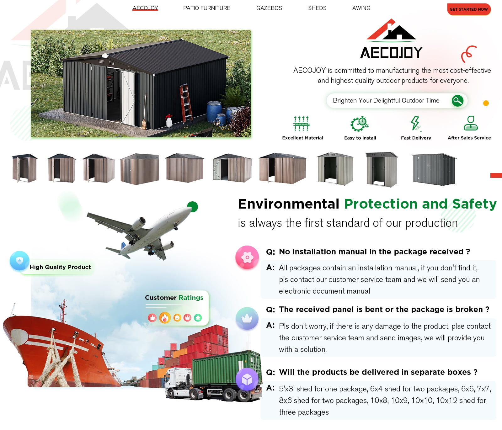AECOJOY 12' x 12' Outdoor Storage Shed with Lockable Door Patio Metal Garden Storage Building in Dark Gray for Outside
