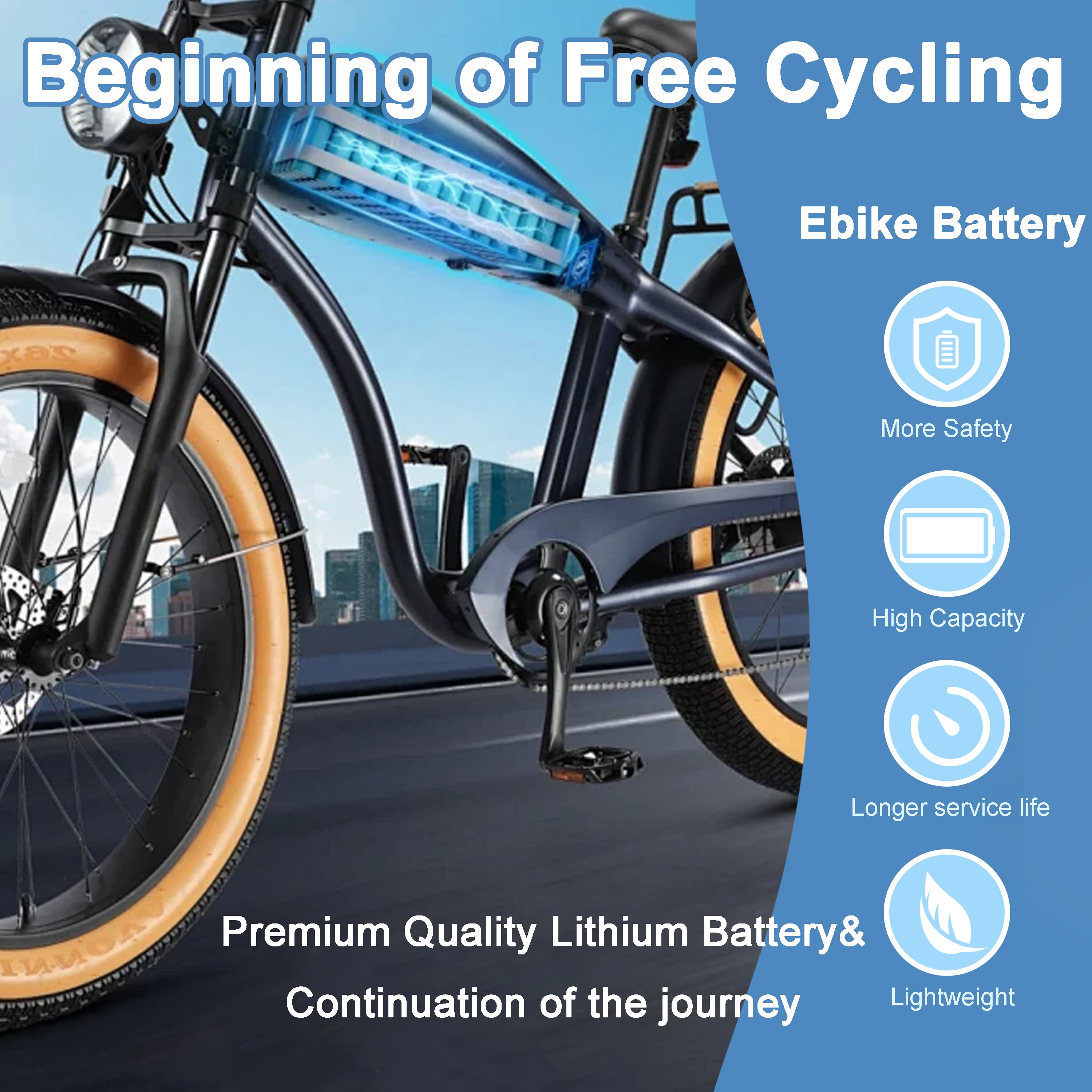 48V 14Ah Ebike Battery Pack Electric Scooter Bike Lithium Battery 1200W for Adult Electric Bicycle Motor without 2a Charger