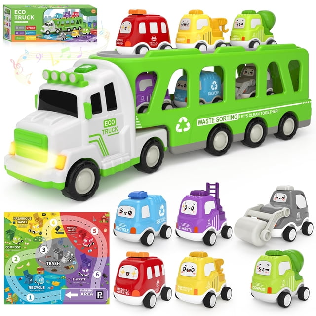 Camión de juguete ZERDROFY 7 en 1 para niños pequeños con 6 coches para 2 a 5 años, gris