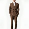 thumbnail image 3 of Men's 2 Piece Brown Double Breasted Suits Slim Fit Tuxedo Jacket and Dress Pants Set for Wedding Business Prom, 3 of 7