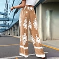 thumbnail image 4 of DHFJKG Boho Pants Women High Waisted Wide Leg Casual Drawstring Ethnic Style Printed Flowy Palazzo Summer Beach Vacation Clothes Soft Trousers, 4 of 7