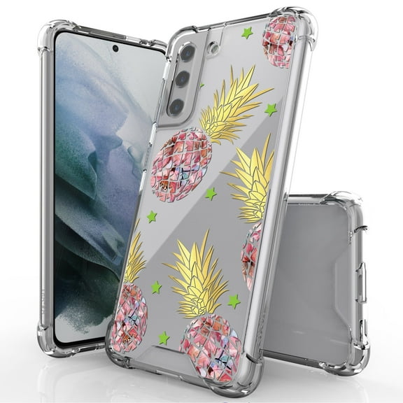 ANJ  Hybrid Slim Hard Back Cover Case Flexible Bumper for Samsung Galaxy S21 - Pineapple Frenzy