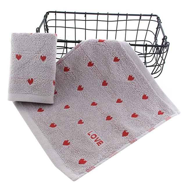 Coofit Hand Towel Super Absorbent Cotton Soft Letter Heart Printed Washcloth Face Towel