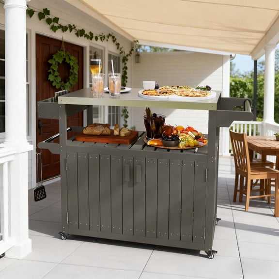 Olurrisa Convenient Outdoor Table Top,Outdoor Bar Cart with Storage,Wheeled Kitchen Island for Food Prep
