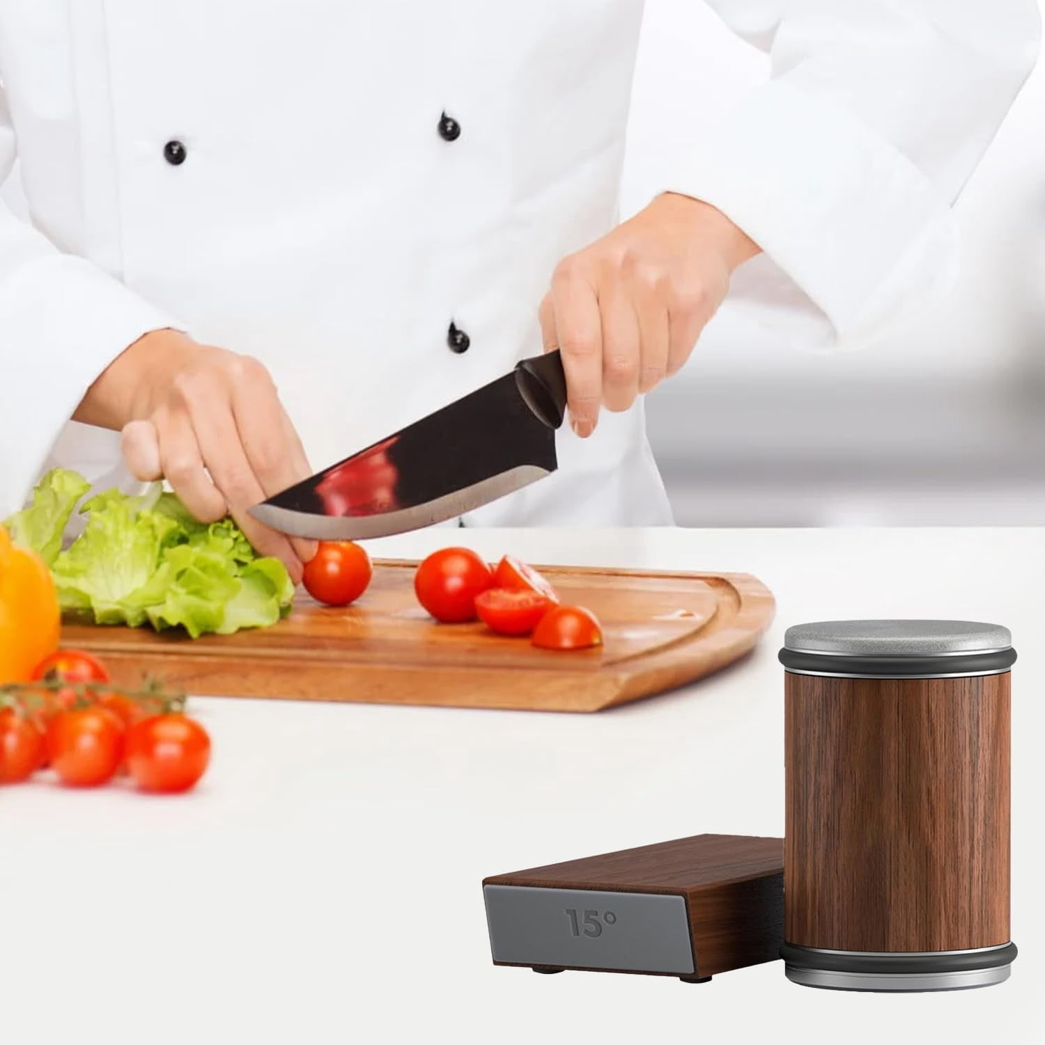 SONGAU Rolling Knife Sharpener Tool, Roller Edge Countertop Knife Sharpener Kit Set Industrial Diamond Kitchen Knife Stone Set for Steel of Any Hardness and Two Grinding Angles of 15° and 20° (brown)