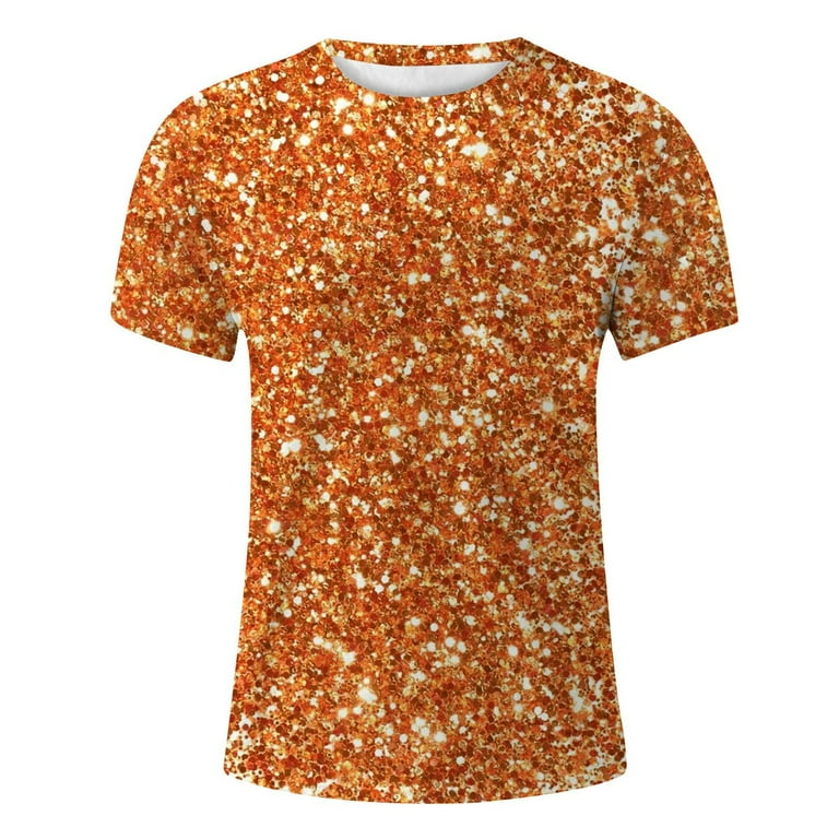 WNgert Mens T Shirts Men s Stage Performance T Shirt Men s 3D Printed Sequin Pullover Short Sleeve T Shirt Style Three Tshirt Color Orange Size S