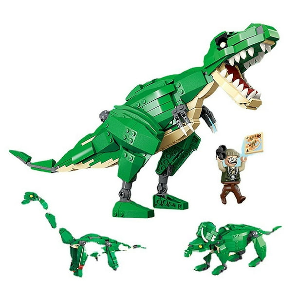 Juguetes de bloques de construcción de dinosaurios, kit de construcción interesante de plástico educativo 3 en 1 para niños