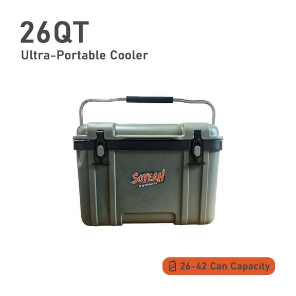 26QT Ultra-Portable Hard Cooler, 26-42 Can Leakproof Insulated Cooler with Anti-Slip Metal Handle & Secure Lock, Food-Grade LLDPE PC for Beach, Fishing & Short Trips