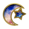 thumbnail image 1 of Bandeja decorativa para servir Ramadán, bandeja de comida de madera, regalo versátil, bandeja de luna y estrella. Oro rosa azul, 1 of 9