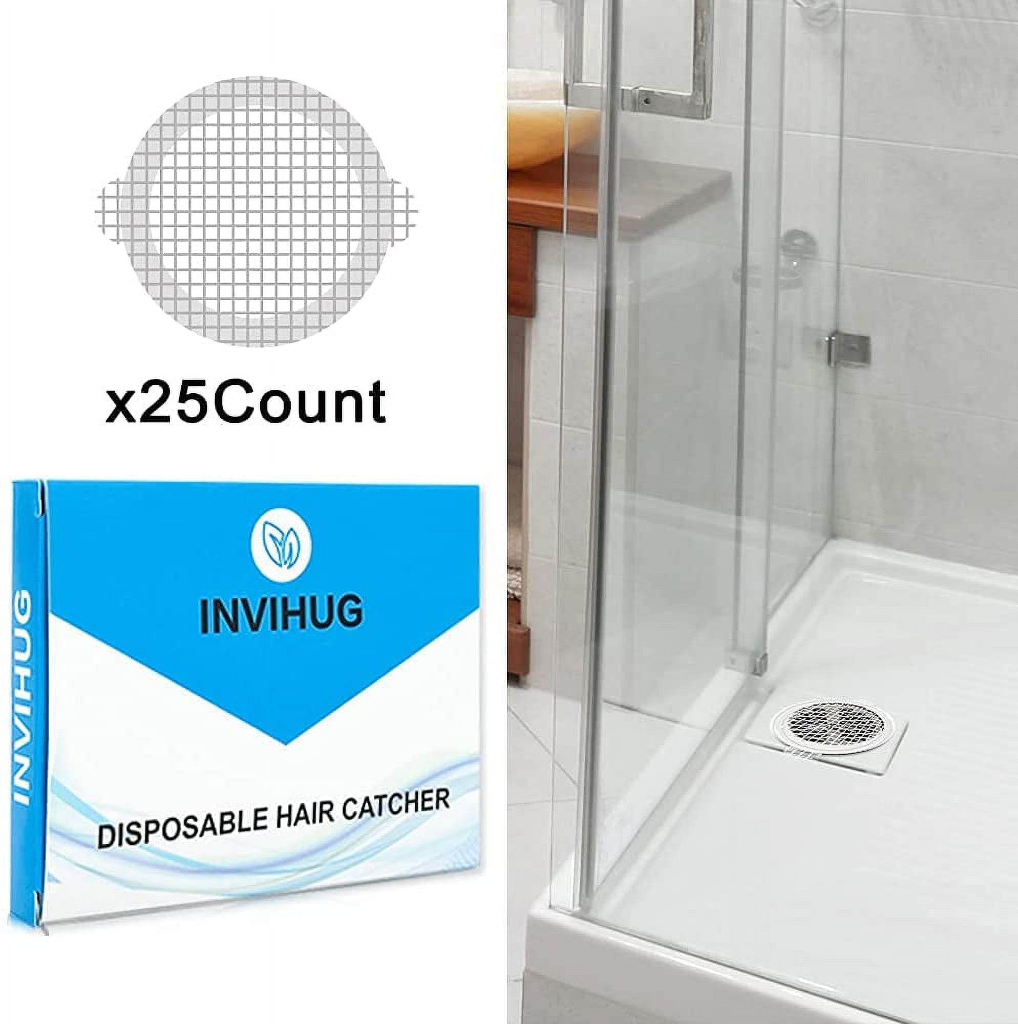 INVIHUG 25 Pack, Disposable Shower Drain Hair Catcher Mesh Stickers, 4.1  inch Hair Catchers for Shower