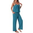 thumbnail image 4 of INSPIRE CHIC Women's Pajama Set Pleated Cami Top and Pants Knit Stretchy Soft Summer 2026 Lounge Sets with Pockets 2XL Blue, 4 of 5