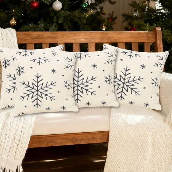 Eoozwa Velvet Snowflake Christmas Pillow Cover Polyester Fabric for Sofa Bedroom Decor Red Gray Green Colors Festive Home Accent