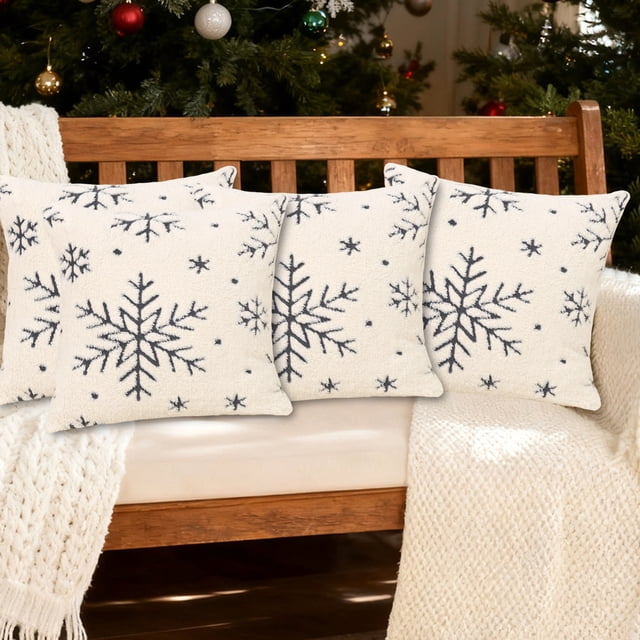 Eoozwa Velvet Snowflake Christmas Pillow Cover Polyester Fabric for Sofa Bedroom Decor Red Gray Green Colors Festive Home Accent