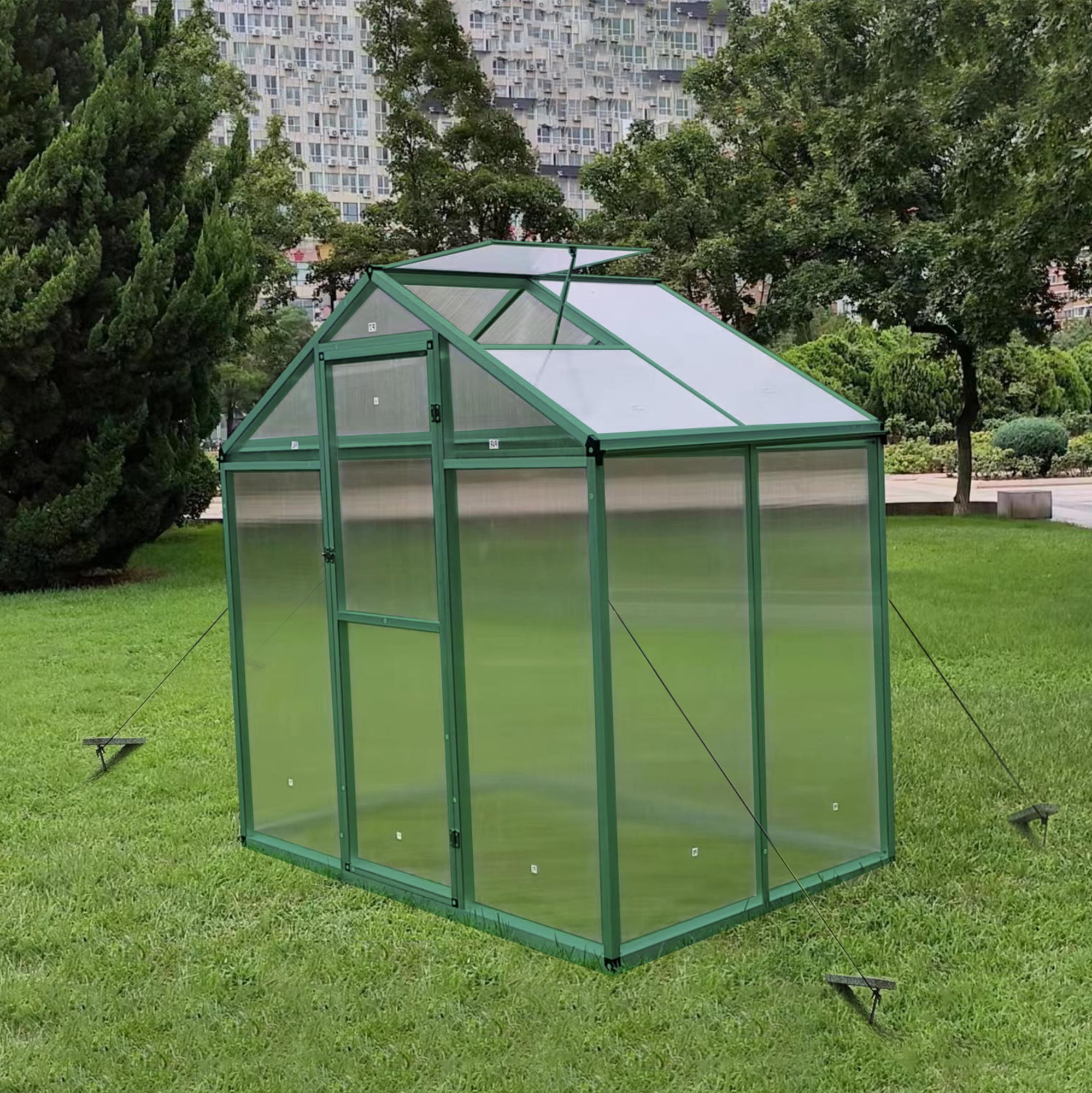 6x4 FT Polycarbonate Gain Height Windproof Aluminum Greenhouse, Heavy Duty Walk-in Greenhouses for Outdoor Backyard in All Season