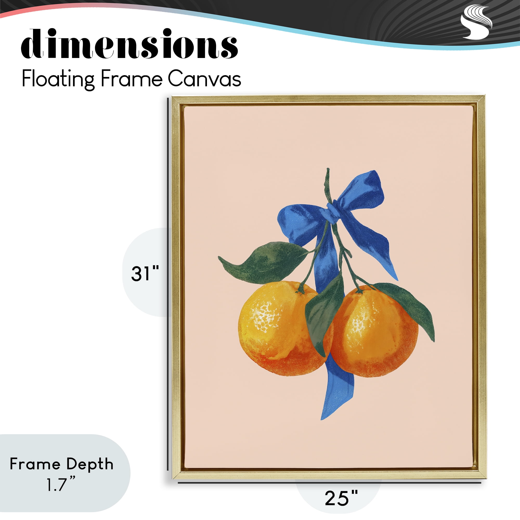 Stupell Industries Two Oranges with Blue Bow Gold Framed Floater Canvas Wall Art, design by Imagine It Images