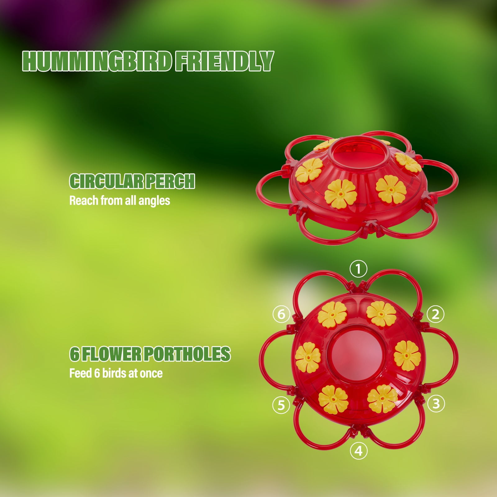 Hummingbird Feeder 20 oz [Set of 2] Plastic Hummingbird Feeders for Outdoors, with Built-in Ant Guard and Bee Proof - 6 Feeding Ports - Wide Mouth for Easy Filling/2 Part Base for Easy Cleaning