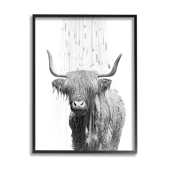 Stupell Industries Cattle Bathroom Splash Animals & Insects Painting Black Framed Art Print Wall Art, 11 x 14
