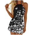 thumbnail image 2 of Lcziwo Shorts Romper for Women Summer Casual Lace Up Halter Neck Backless Overalls Cinch Waist Boho Vintage Floral Printed Pockets Jumpsuits Black,M, 2 of 7
