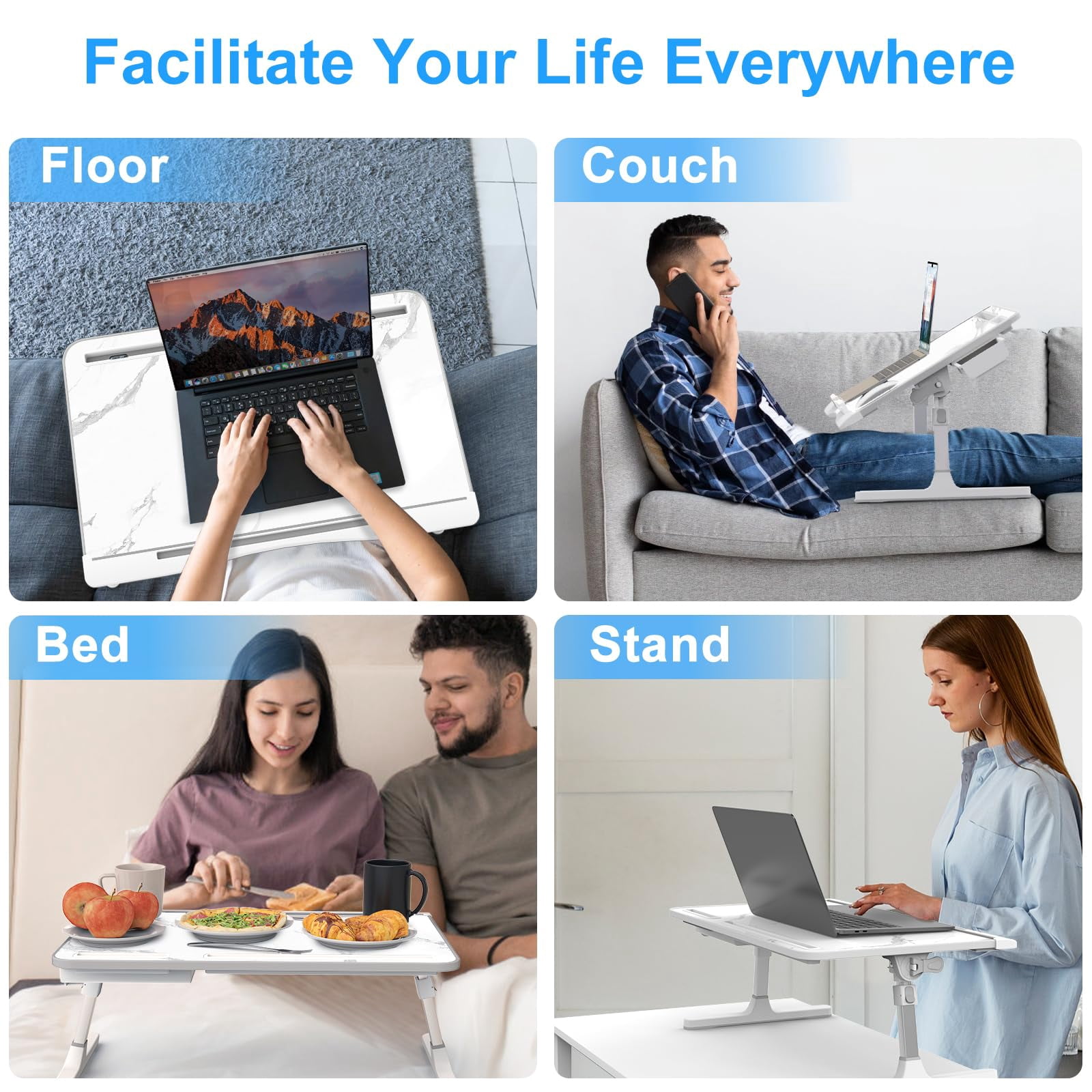 Laptop Bed Desk  Adjustable Lap With Drawer X-large Foldable Table Tray For Couch Floor Writing Working Reading Eating Painting (marble 23.6"*15.7")
