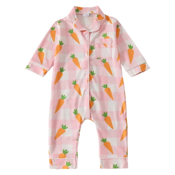 Nwiuh Baby Girl Button Down Pajamas Romper One-Piece Jumpsuit Long Sleeve Sleeper Infant Sleepwear (Pink, 12-18 Months)