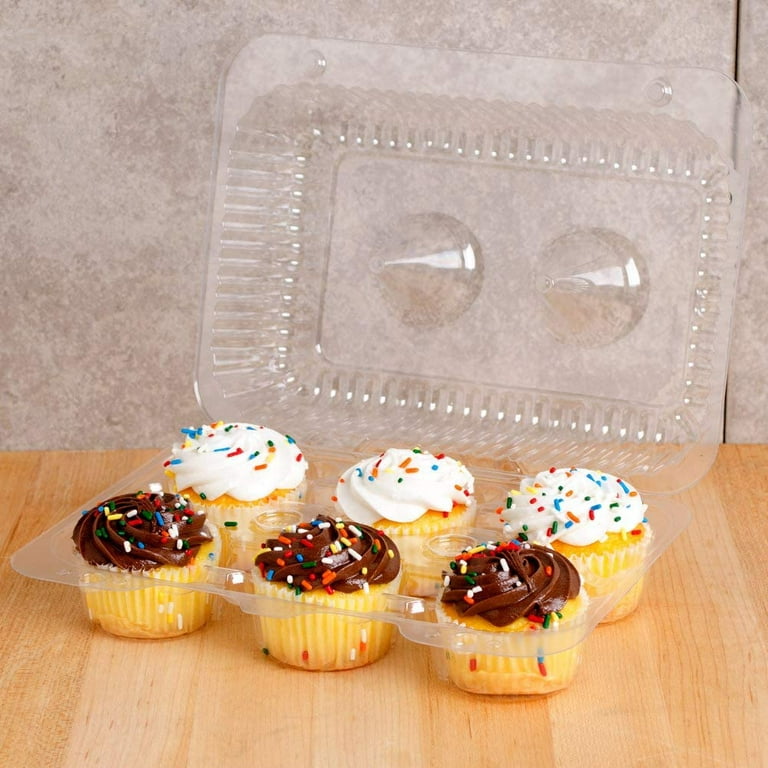 6-Cup High Top Hinged Plastic Cupcake Container Cake Box – A