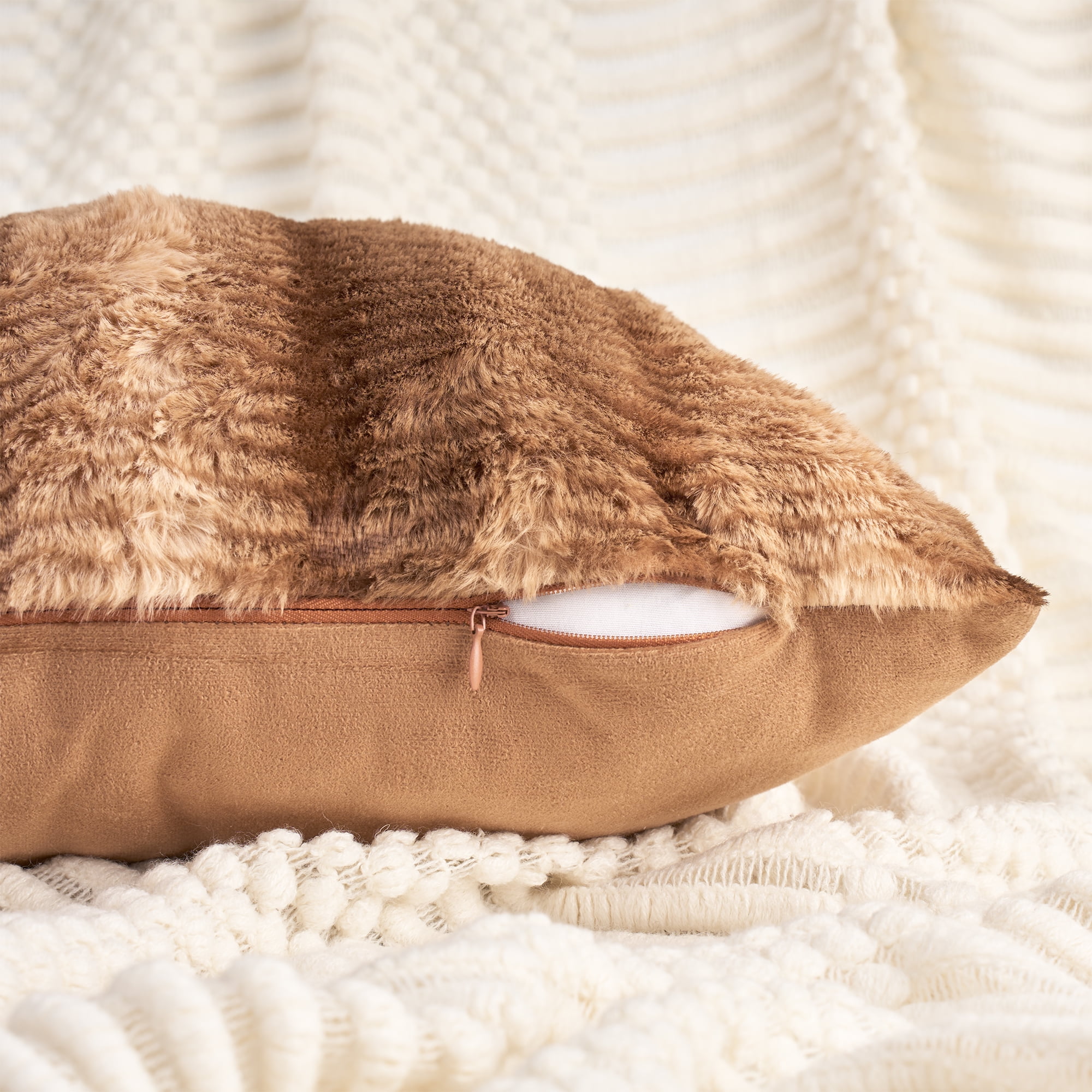 Unique Bargains Pack of 2 Plush Striped Pillow Covers 18" x 18" Tan Brown