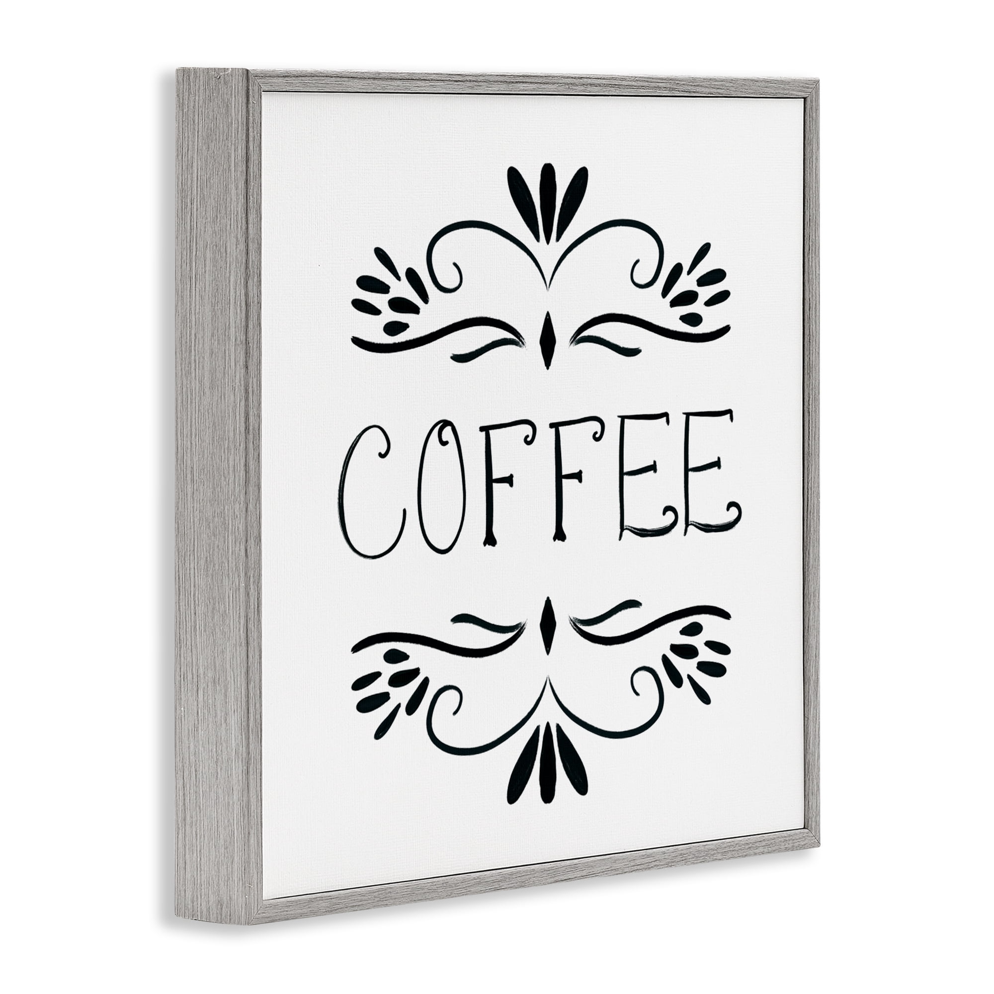 Stupell Industries Coffee with Floral Emblems Gray Framed Giclee Art, design by Lucille Price