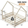 thumbnail image 3 of Queen Size Montessori Floor Bed Frame with Slats and Fence, Wooden House Bed for Boys Girls Bedroom, Natural, 3 of 7