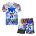 thumbnail image 4 of Camiseta de dibujos animados japoneses de Sonic, camiseta para niños, camiseta y pantalones cortos, conjunto de dos piezas, camiseta linda de dibujos animados de verano para niño + pantalones de playa, 4 of 5