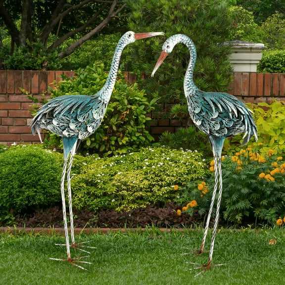 Pure Garden Crane Garden Statues Set of 2 - Metal Yard Art Outdoor Decor
