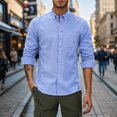 thumbnail image 2 of Afdoent Men's Casual Shirts Male Oxf Ord Fabric Solid Color Long Sleeve Casual Shirt Vacation Summer Beach Shirts, 2 of 4