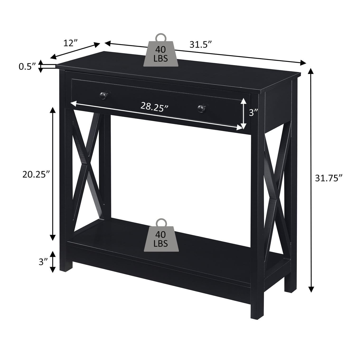 Oxford One-Drawer Entryway Hall Table with Shelf in Espresso Wood Finish