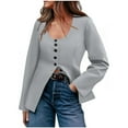 thumbnail image 2 of Karight Women's Solid Color Fashionable Button Without Pocket U-neck Cardigan Blazer Top Jacket, 2 of 6