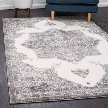Unique Loom Rosso Collection Area Rug - Canal (2' x 3' 1" Rectangle Gray/Ivory)